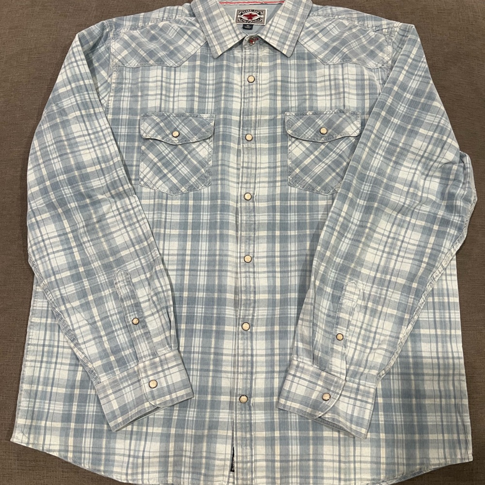Men's Light Blue Plaid Button-Down Western Shirt